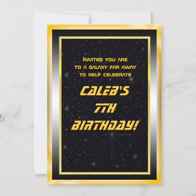 Space Stars Gold Black Galaxy Party Invitations (Front)