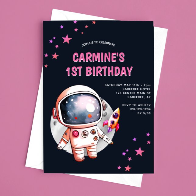 Space Stars Rocket Ship 1st Birthday Invitation (Creator Uploaded)