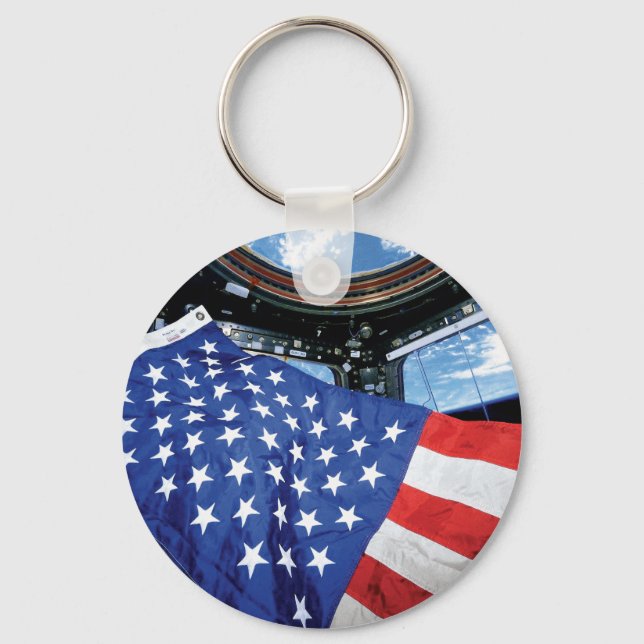 Space Station American Flag Earth Orbit Key Ring (Front)