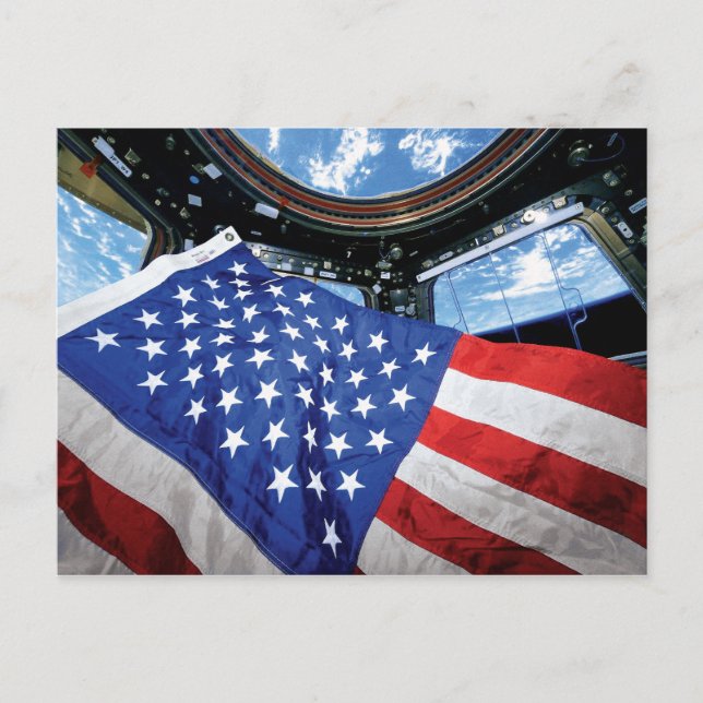 Space Station American Flag Earth Orbit Postcard (Front)