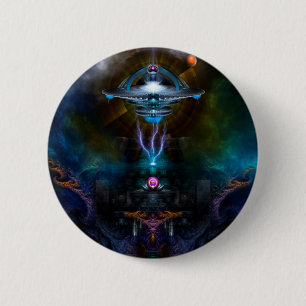 Space Station Ansarious Fractal Art 6 Cm Round Badge