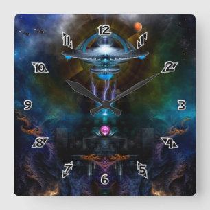Space Station Ansarious Fractal Art Square Wall Clock