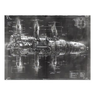 Space Station Black Blueprint Photo Print