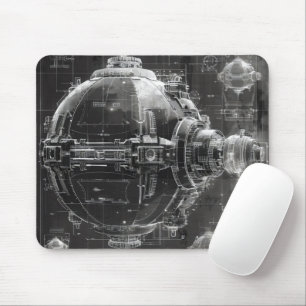 Space Station Black Diagram Mouse Pad
