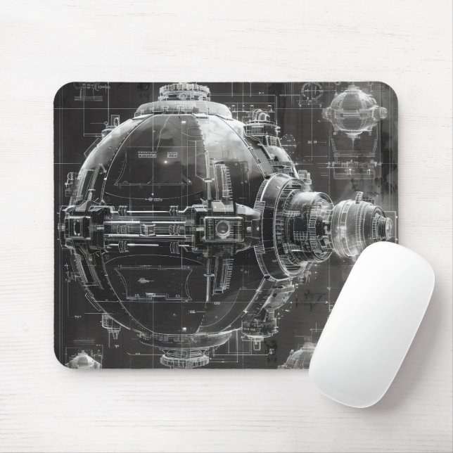 Space Station Black Diagram Mouse Pad (With Mouse)