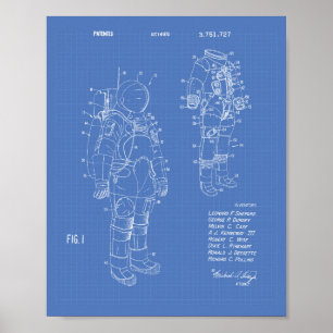Space Suit 1973 Patent Art - Blueprint Poster
