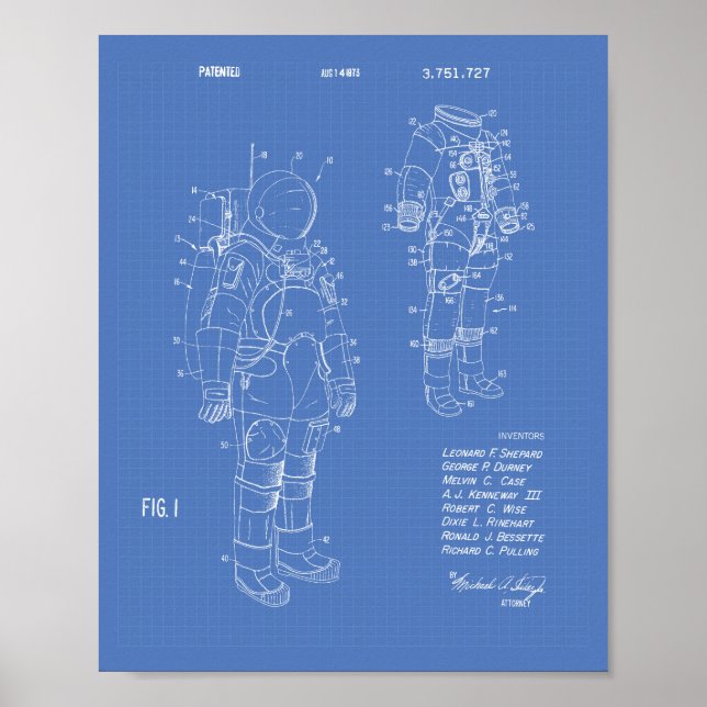 Space Suit 1973 Patent Art - Blueprint Poster (Front)