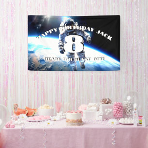Space suit astronaut birthday blast off custom banner