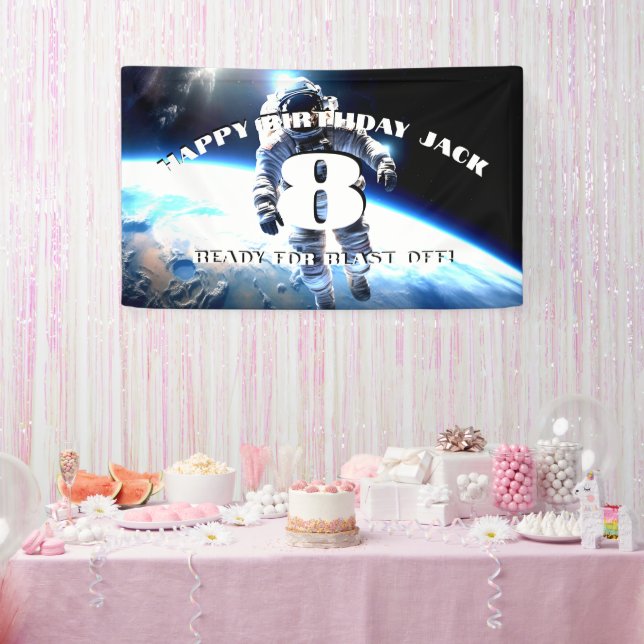 Space suit astronaut birthday blast off custom banner (Party)