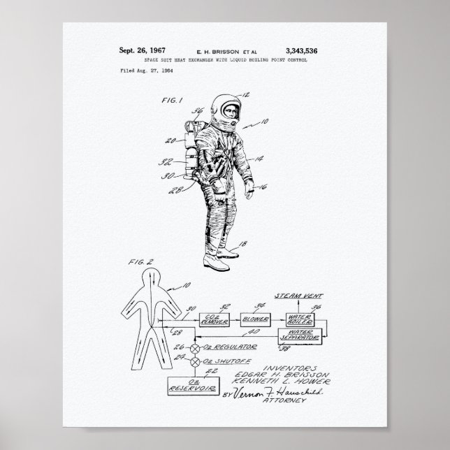 Space Suit Heat Exchanger 1967 Patent White Paper Poster (Front)