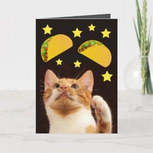SPACE TACO CAT WITH TACOS BIRTHDAY CARDS