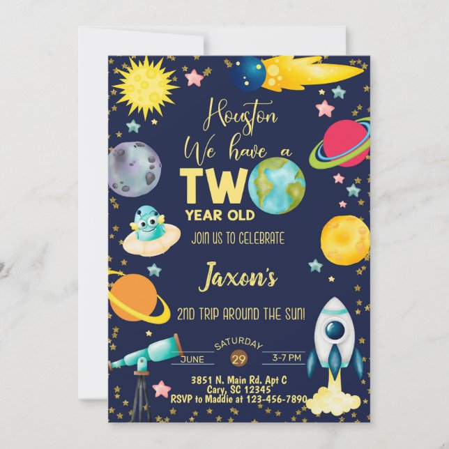 Space-tacular boy 2nd birthday invitation. invitation (Front)