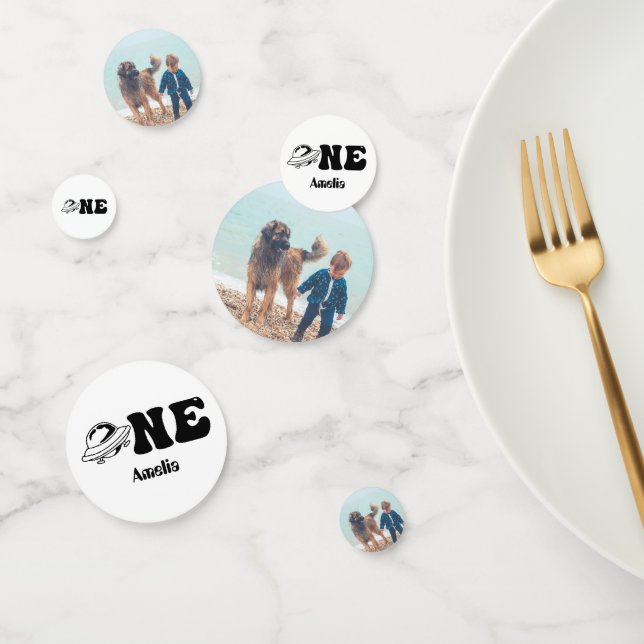 Space Theme 1st Birthday UFO Photo Confetti (Group)