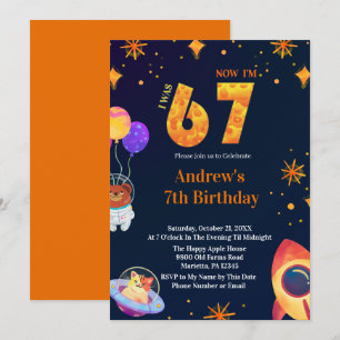 Space Theme I Was 6 Now I’m 7 Boy Birthday Invitation