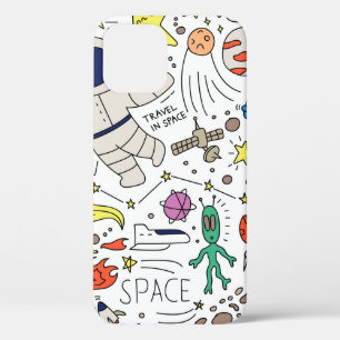 Space theme in doodle style illustration iPhone 12 case