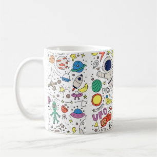 Space theme in doodle style illustration coffee mug