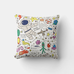 Space theme in doodle style illustration cushion