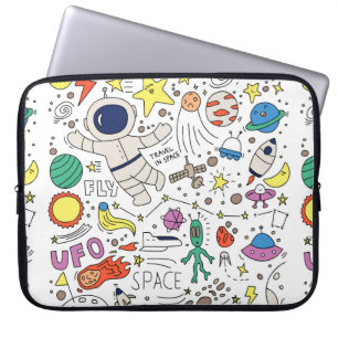 Space theme in doodle style illustration laptop sleeve