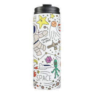 Space theme in doodle style illustration thermal tumbler