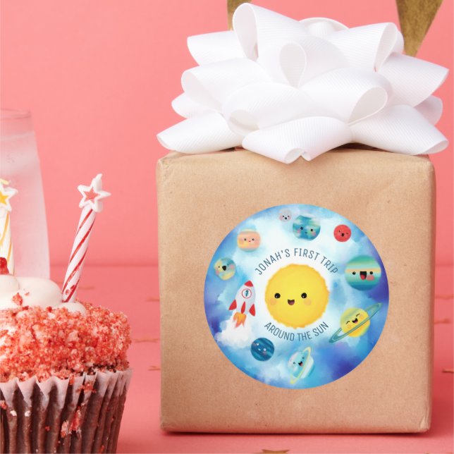 Space theme Outer Space Rocket 1st Birthday  Classic Round Sticker (Party)