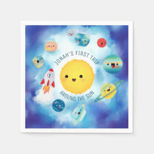 Space theme Outer Space Rocket 1st Birthday Napkin
