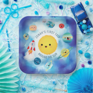 Space theme Outer Space Rocket 1st Birthday  Paper Plate