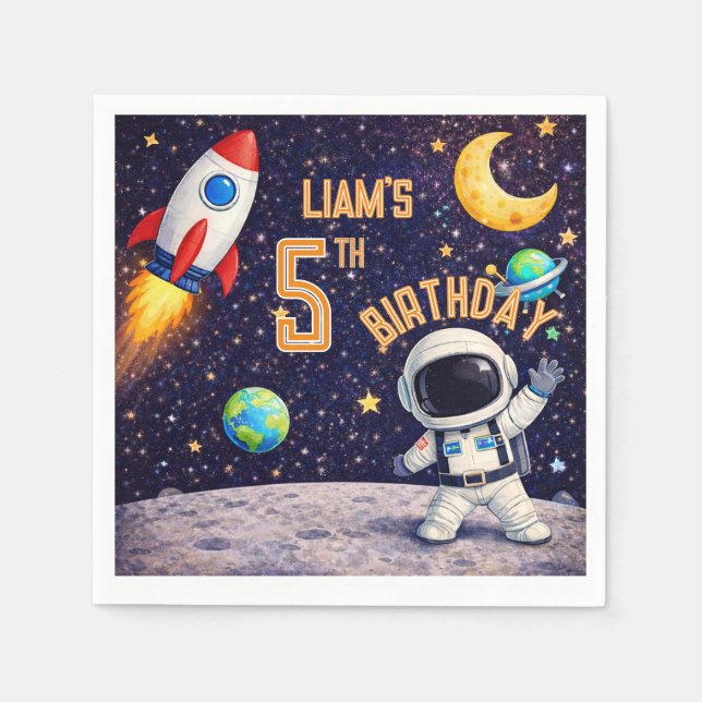 Space theme Outer space Rocket Ship Napkin (Front)