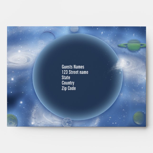 Space theme party birthday invitation envelope (Front)