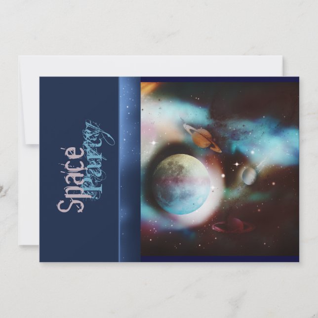 Space theme party invitations - customise template (Front)