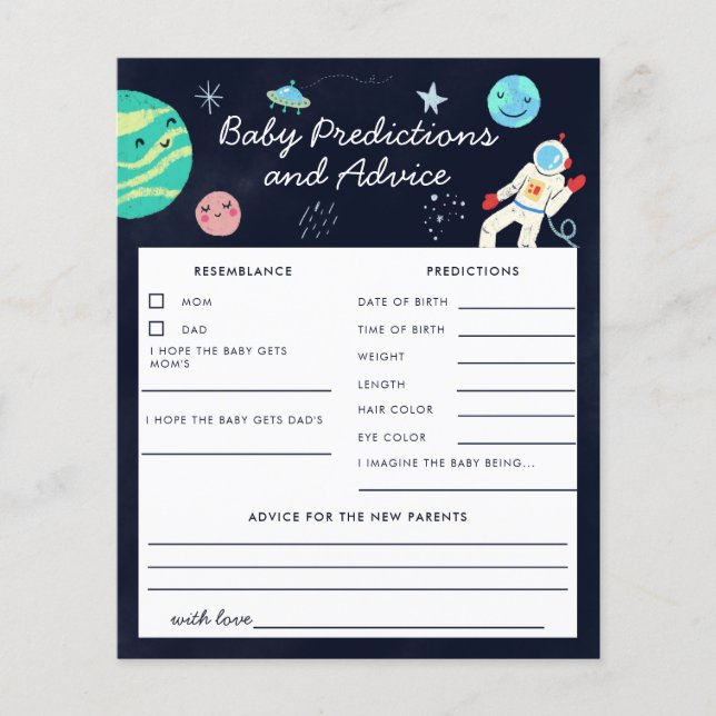 Space Theme Shower Baby Predictions and Advice (Front)