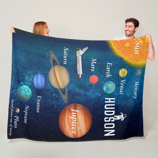 Space Theme Solar System Planets Boys Room Fleece Blanket (In Situ)