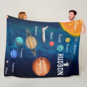 Space Theme Solar System Planets Boys Room Fleece Blanket