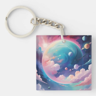 Space themed abstract art key ring