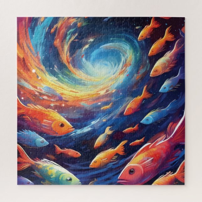 Space themed art with fish jigsaw puzzle (Vertical)