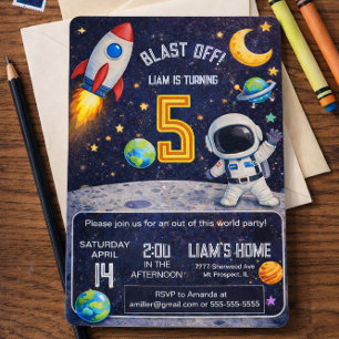 Space Themed Birthday Blast Off Outer Space Invitation
