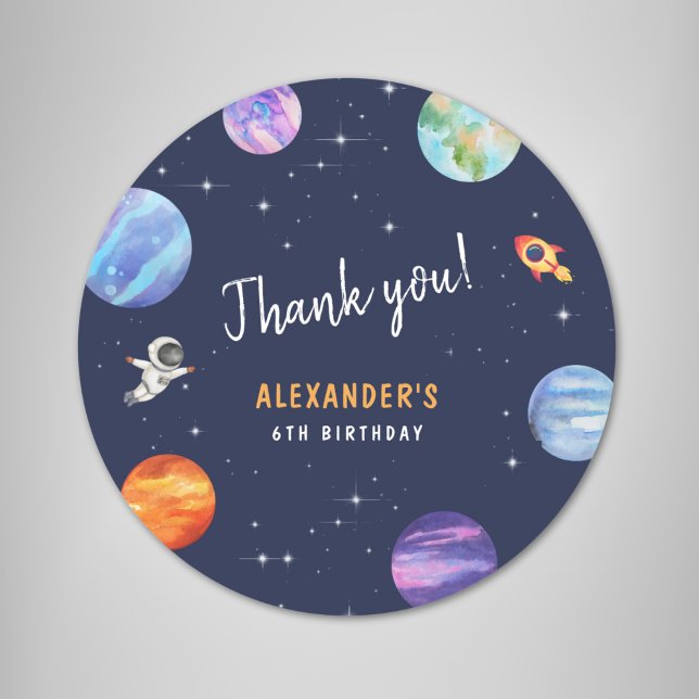 Space Themed Birthday Party Favour Thank you Classic Round Sticker (Creator Uploaded)
