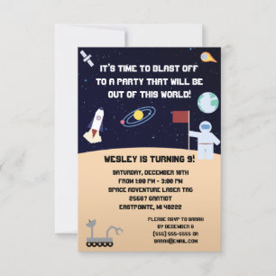 Space themed birthday party Invitation. blast off Invitation