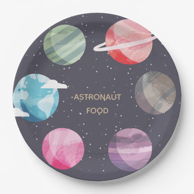 Space Themed Birthday Party Paper Plates (Front)