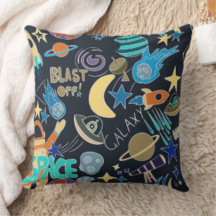 Space Themed Doodle Planets and Stars   Cosmic  Cushion