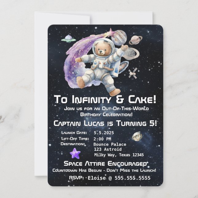 Space-Themed Kid's Birthday Invitation (Front)
