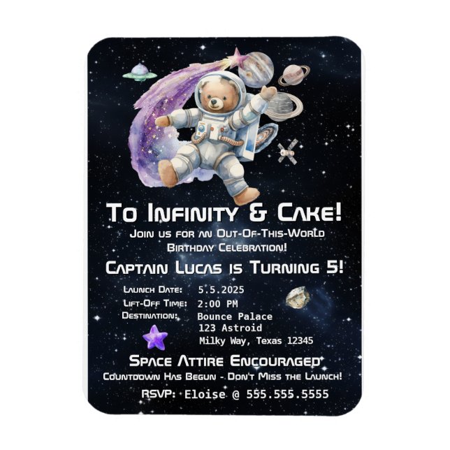 Space-Themed Kid's Birthday Invitation Magnet (Vertical)