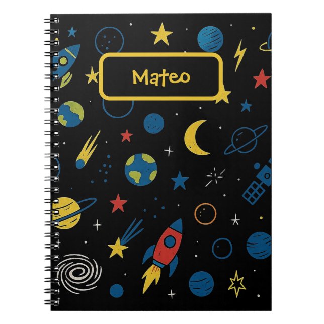 Space Themed Notebook With Rocket & Galaxy Doodle (Front)