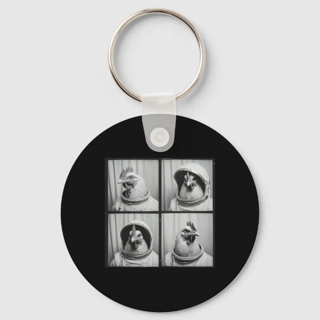 Space Themed Rooster Astronaut Chicken  Key Ring (Front)