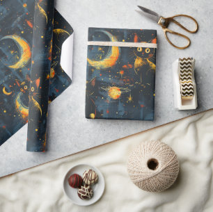 Space themed seamless patterns. Cat astronaut Wrapping Paper