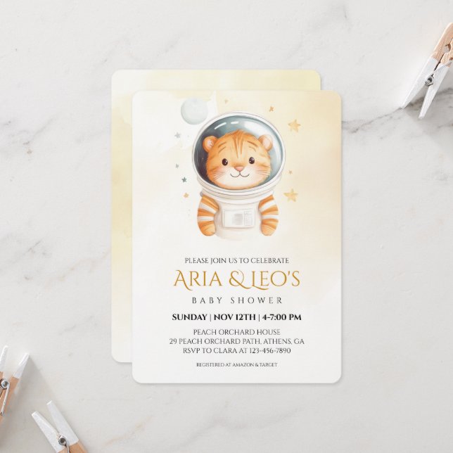 Space Tiger Baby Shower Invitation (Front/Back In Situ)