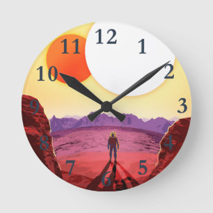 Space Travel Destination Planet Adventure Round Clock