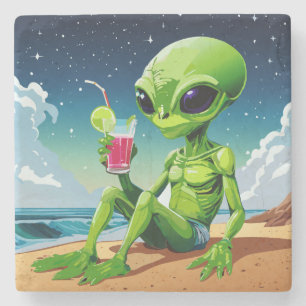 Space Traveller On The Beach Stone Coaster