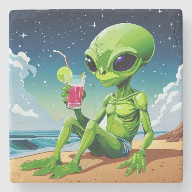 Space Traveller On The Beach  Stone Coaster (Front)