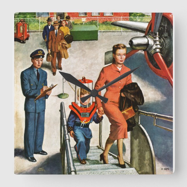 Space Traveller Square Wall Clock (Front)