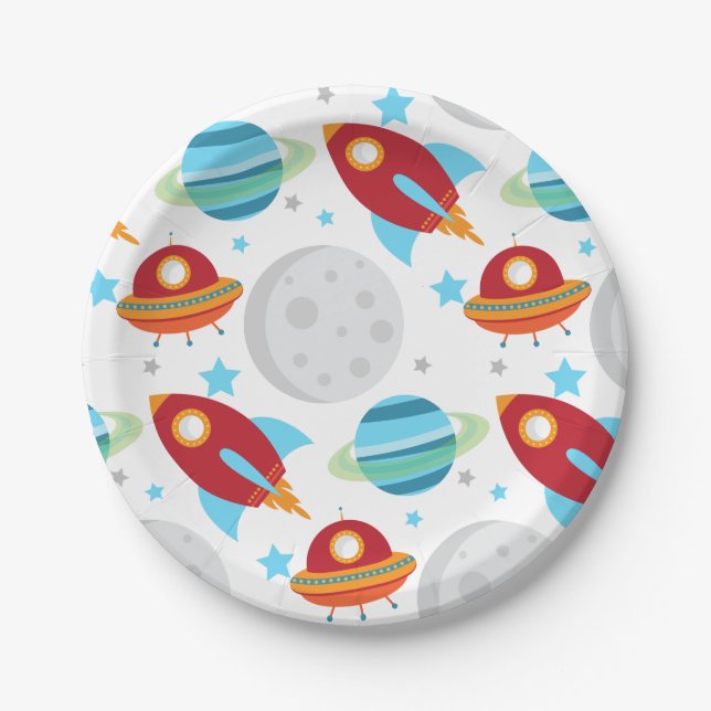 Space Trip Around the Sun Pattern Paper Plate (Front)